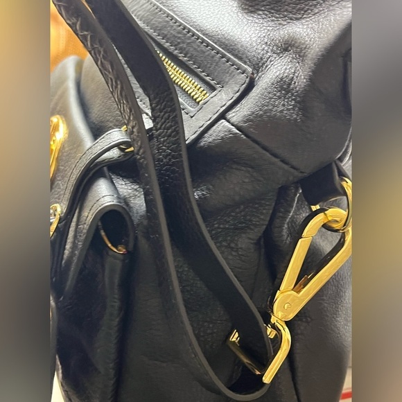 Emma Fox Black Leather Satchel Gold Hardware Convertible Shoulder Bag Purse Lg - Picture 11 of 15